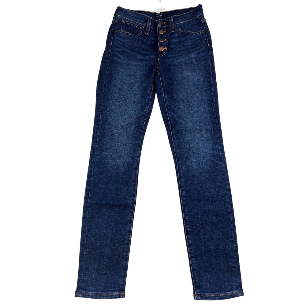 J.Crew Skinny Button Fly Jeans Women's Size 24 Waist 10" High Rise Dark Wash New